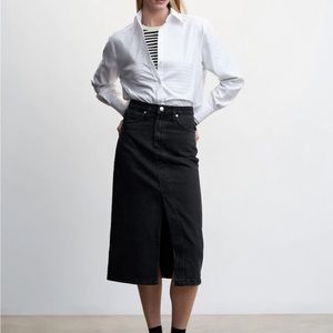 Mango Black Denim Midi Skirt - NWOT!